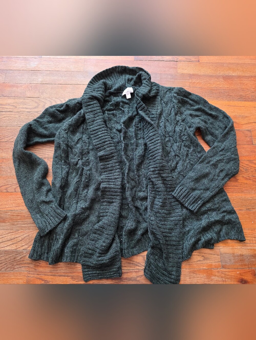 Market & Spruce Dark Green Cable Knit Shawl Collar Cardigan